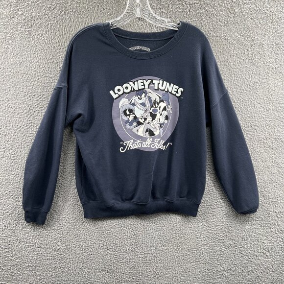 Looney Tunes Mens Sweatshirt Small Black Long Sleeve Pullover Bugsy Bunny Tweety - Picture 1 of 7